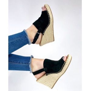 TOMS Monica Slingback Wedge Sandal Black NWOB 8,